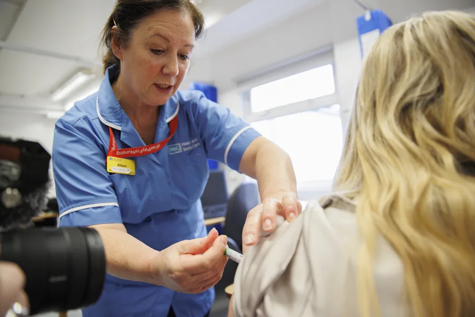 Vaccinator Alison administering the flu jab at the Ulster Hospital Vaccination Centre in Belfast. Picture date: Thursday December 04, 2025. (Photo by Liam McBurney/PA Images via Getty Images)