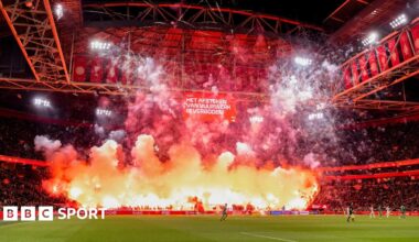 Flares and fireworks set off at the Johan Cruyff Arena in Amsterdam