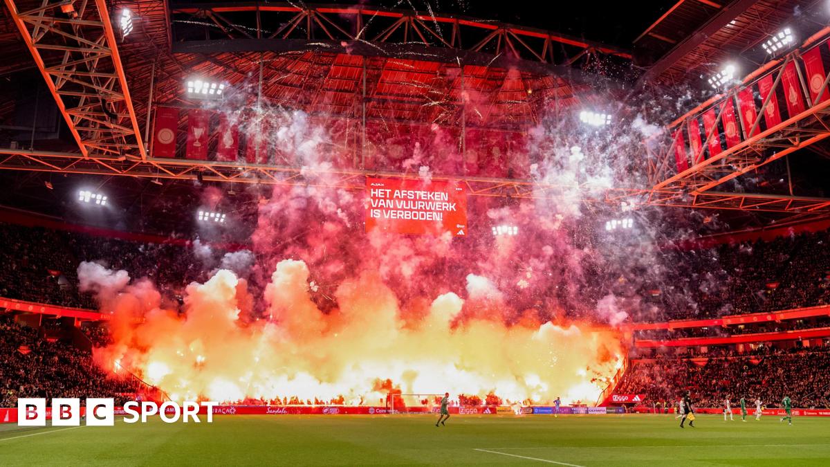 Flares and fireworks set off at the Johan Cruyff Arena in Amsterdam
