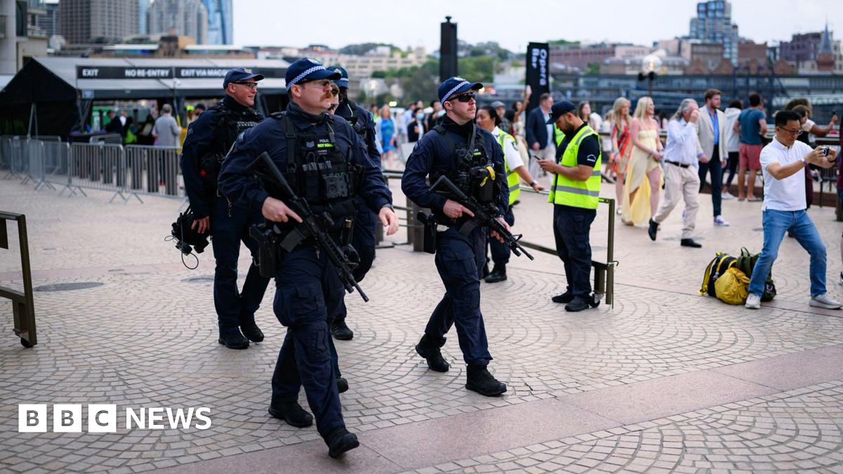 Five armed police holding guns and wearing black uniforms.