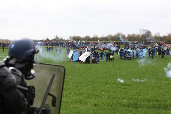 Clash with gendarmes during the protest against mega-reservoirs in Sainte-Soline, France, on March 25, 2023.