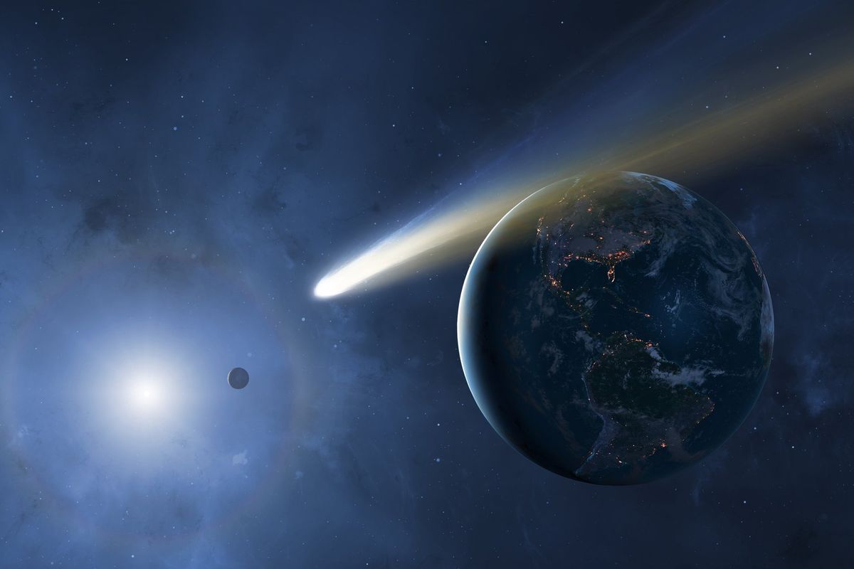 Comet passing past Earth