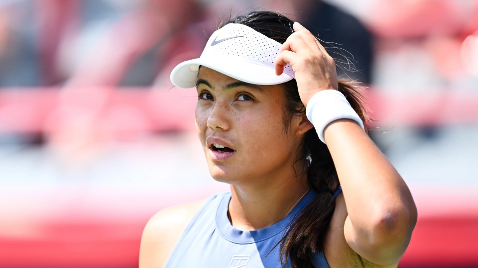 Emma Raducanu looks frustrated during a match at the National Bank Open in Canada