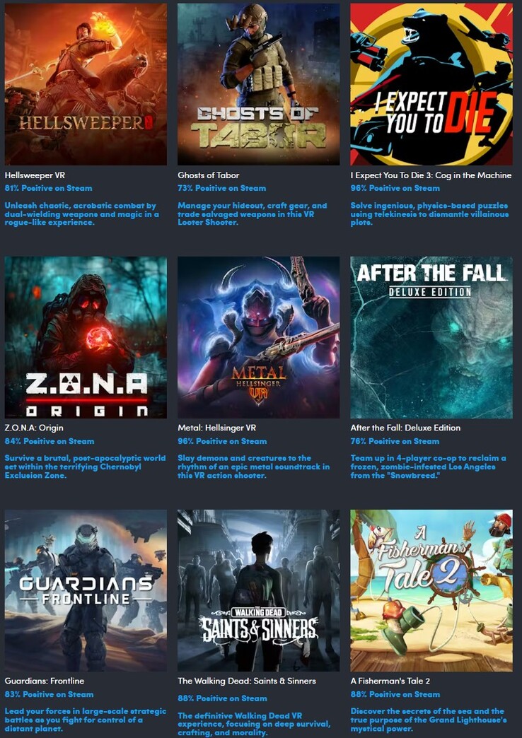 All the games included in the Upload VR games collection (Image source: Humble Bundle)