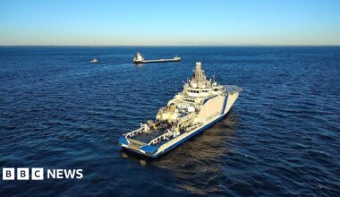 view of the area after Finnish authorities have taken control of a vessel suspected of damaging a submarine telecommunications cable operated by Elisa