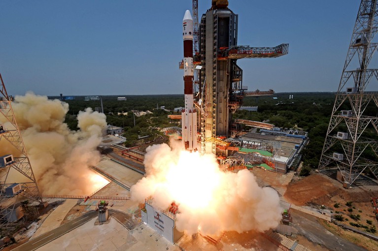 The Aditya-L1 spacecraft blasts off with a huge cloud of smoke from the space center in Sriharikota, India