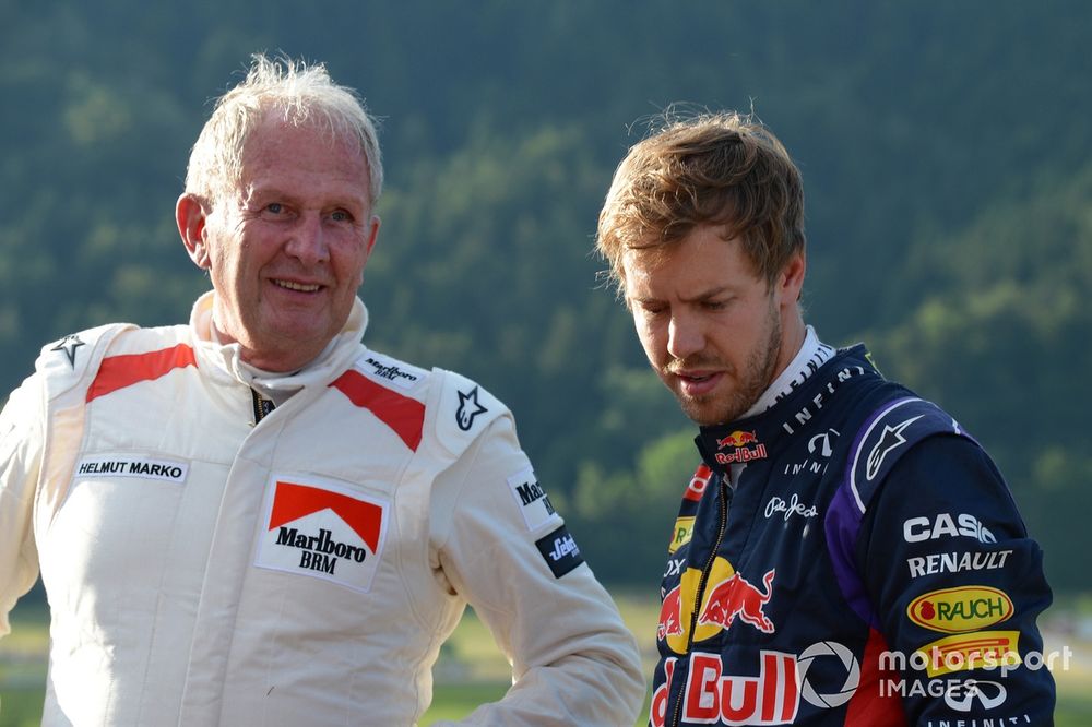 Dr Helmut Marko, Red Bull Motorsport Consultant, Sebastian Vettel, Red Bull Racing