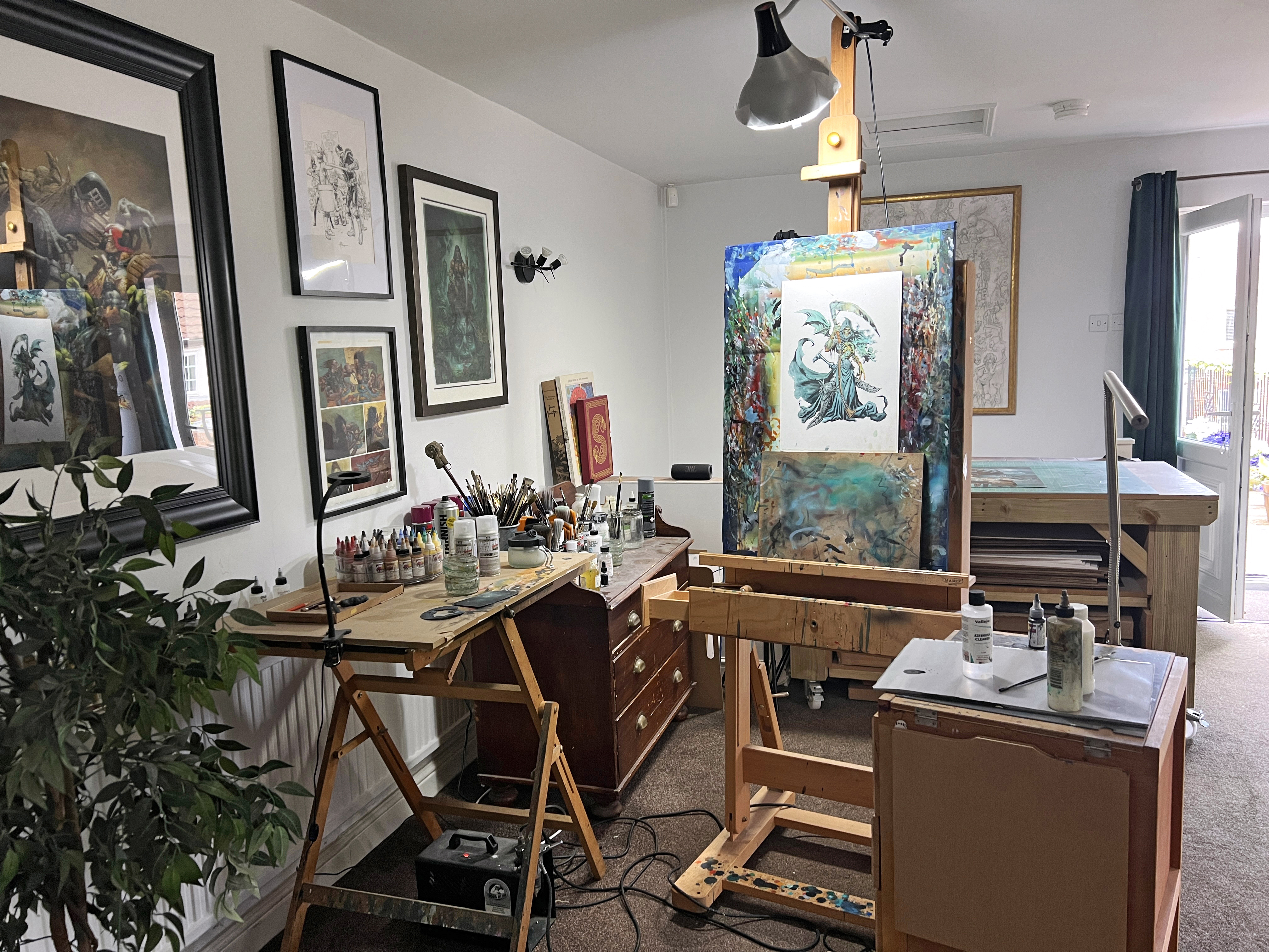 artist studio with a large easel