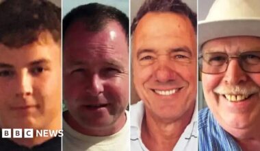 The faces of Luke Wheaton, 16, Ray White, 57, Brian Vickery, 63, and Mike James, 64, who died in an explosion at Wessex Water's Avonmouth site in 2020.