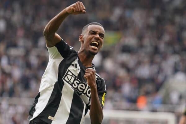 Newcastle striker Alexander Isak celebrates after scoring from the penalty spot against Ipswich (Owen Humphreys/PA)