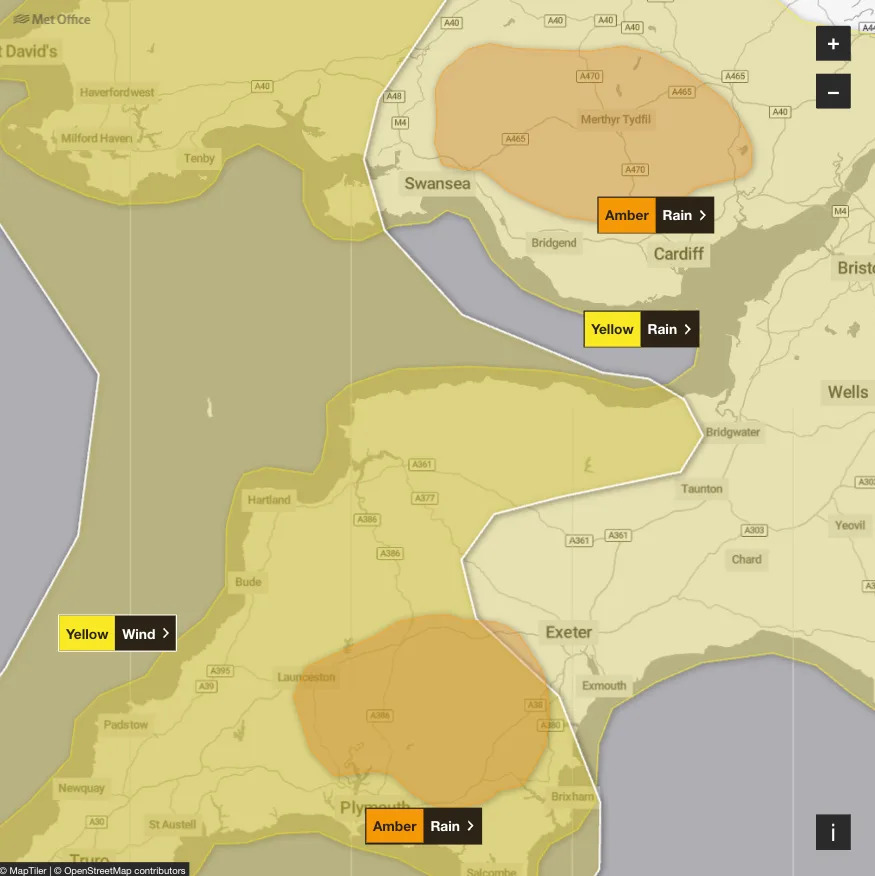 There are two amber warnings for rain in England on Tuesday. (Met Office)