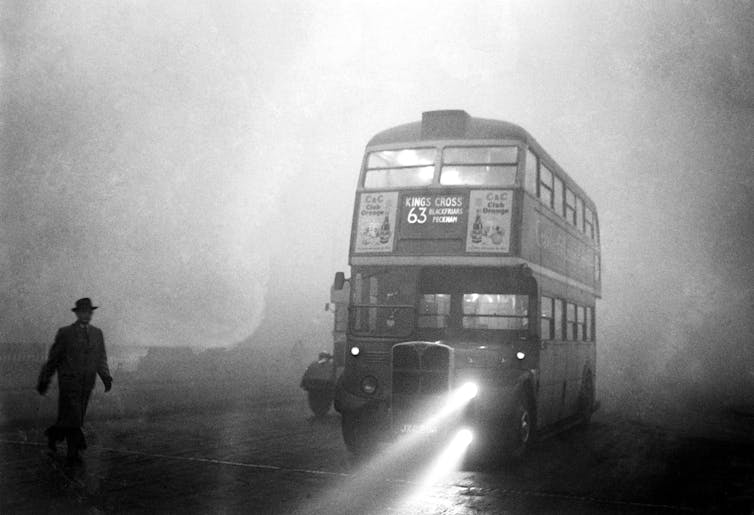 A bus in smog