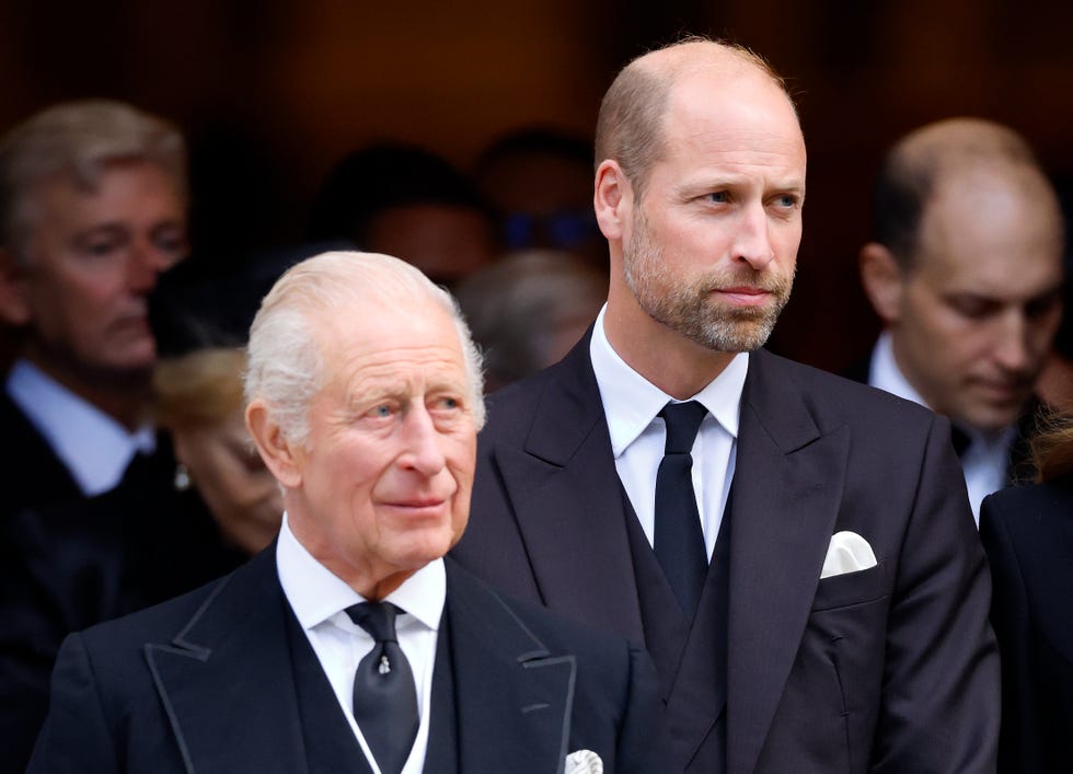 king charles iii and prince william, prince of wales attend katharine, duchess of kents requiem mass service at westminster cathedral on september 16, 2025 in london,