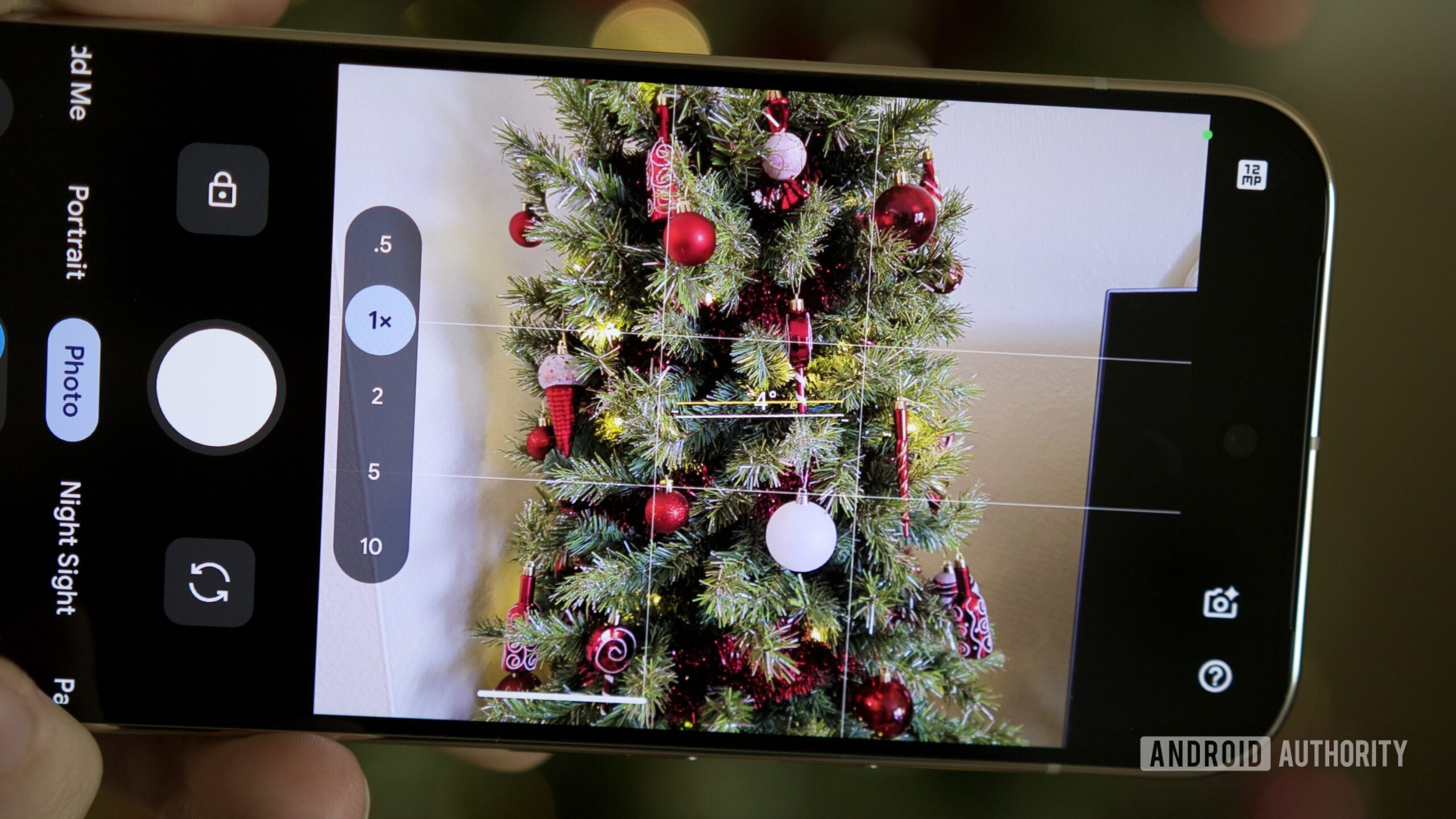 Grid and leveling tools in the Pixel Camera app.