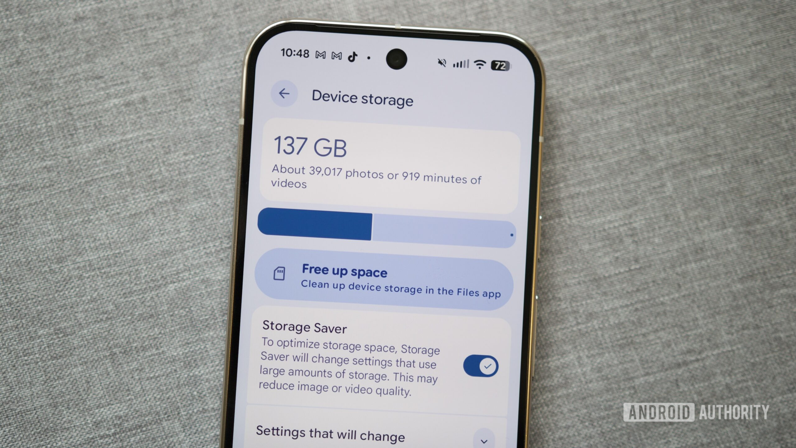Storage Saver setting in the Pixel Camera app.