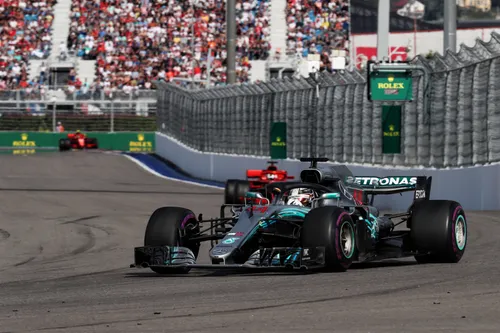 Hamilton driving at Russia in 2018