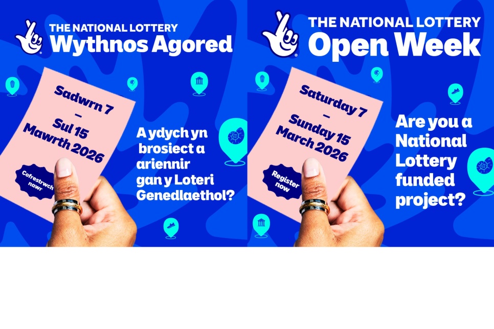 National Lottery Open Week crossed finger logo and lottery ticket