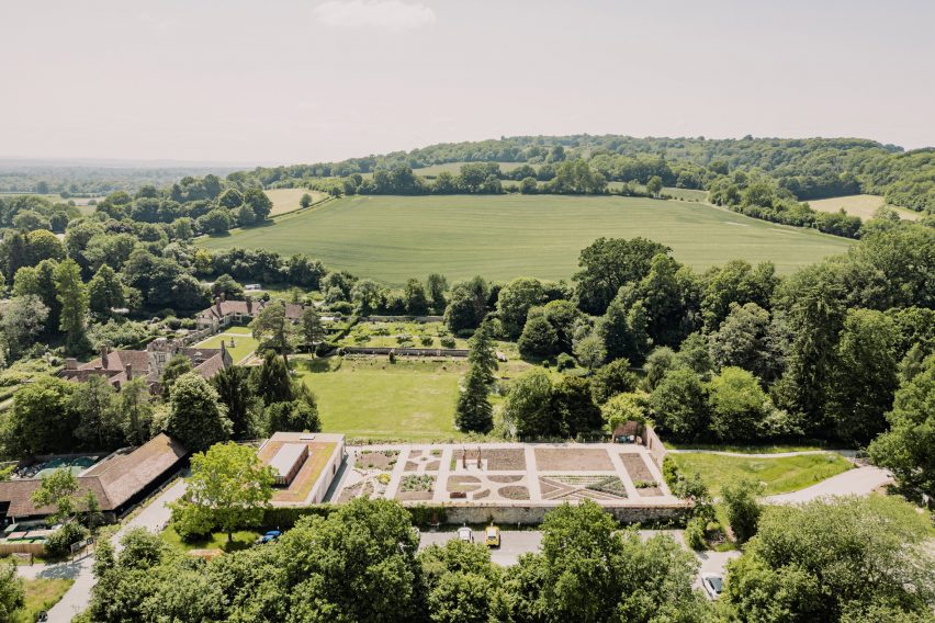 Aerial view of Ightham Mote visitor centre by Reed Watts