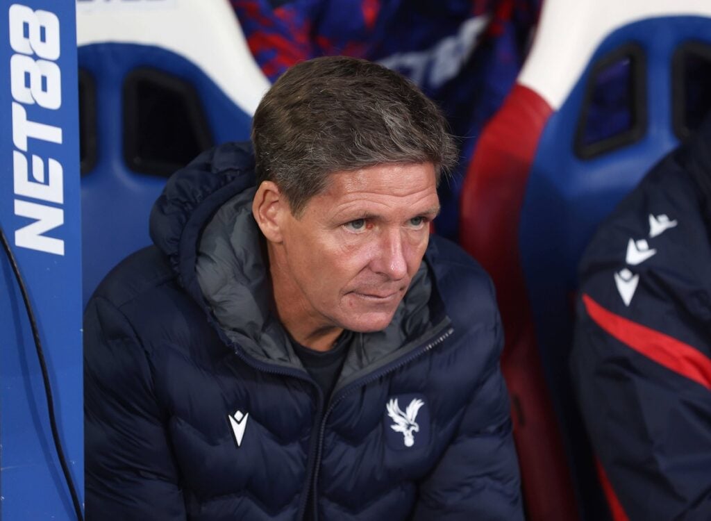 Crystal Palace manager Oliver Glasner in the Selhurst Park dugout.