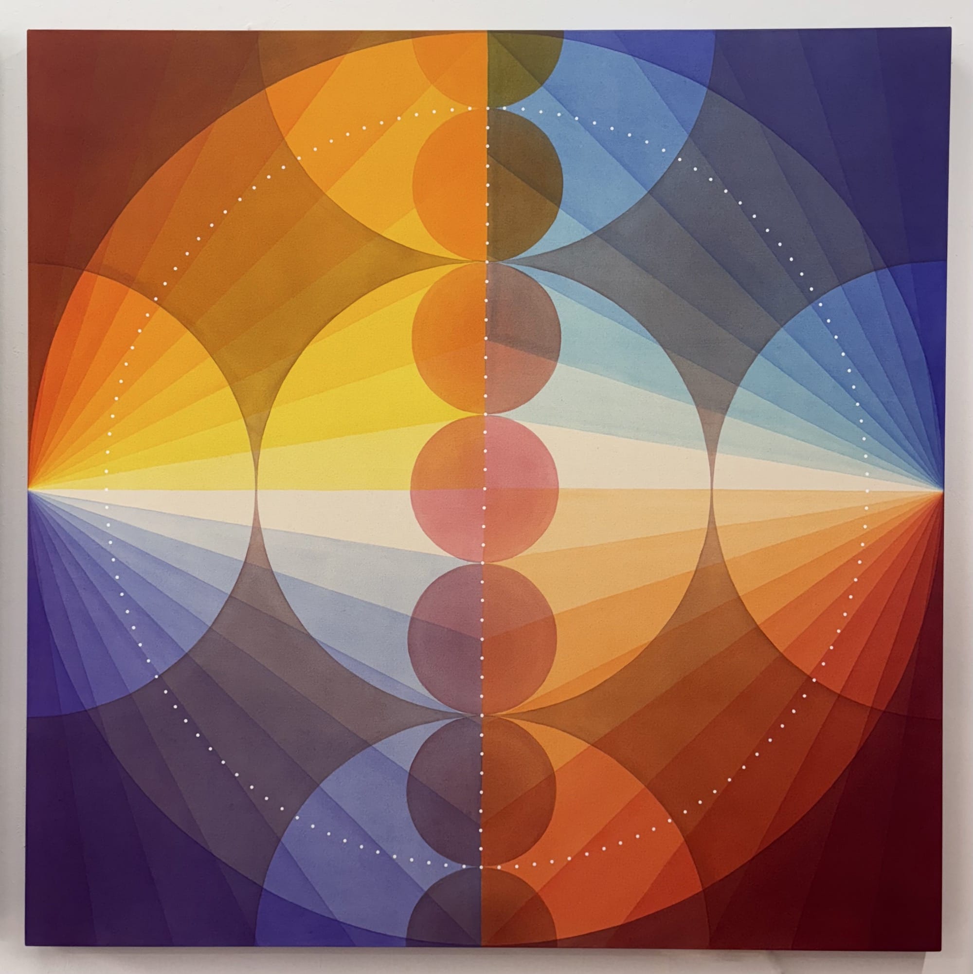 an abstract work by Field Kallop with circles and lines delineating a smooth gradient of color