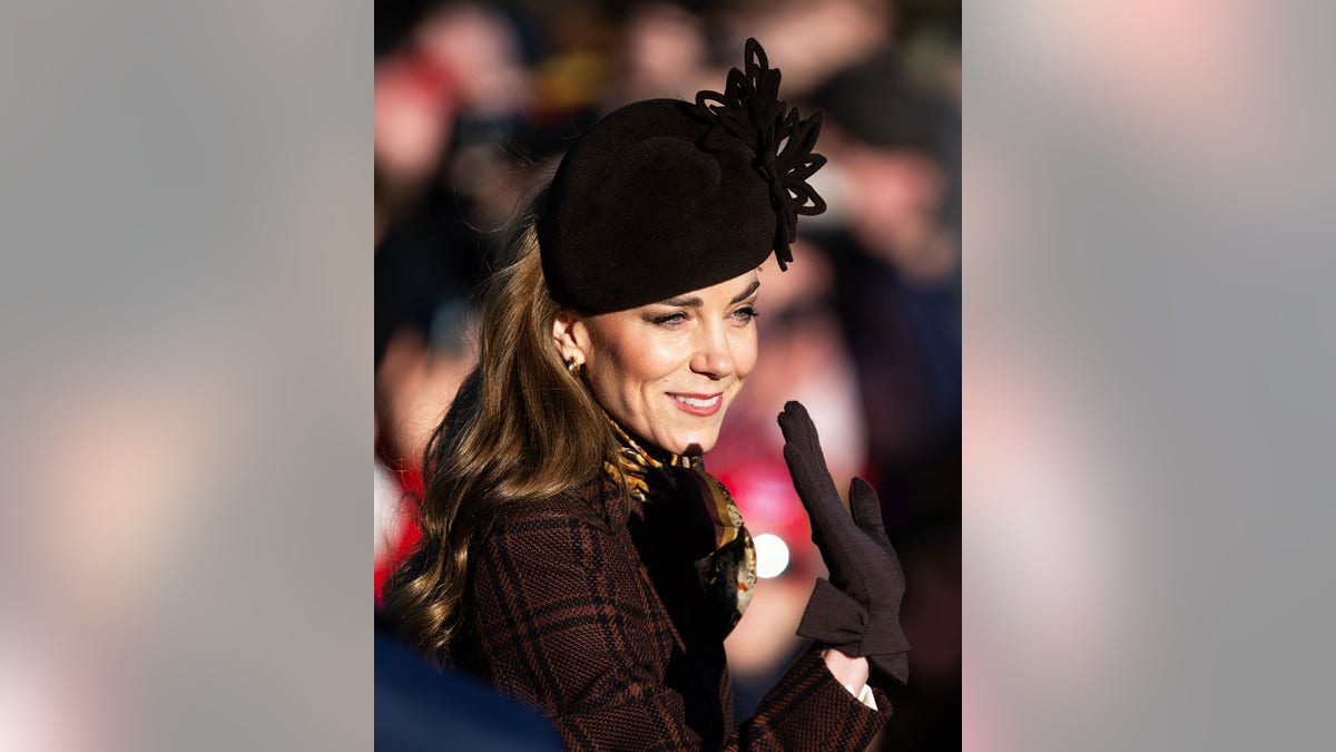 Kate Middleton waving to the public on Christmas Day.