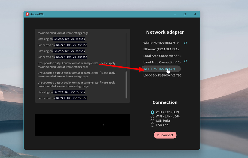 AndroidMic running on the desktop.