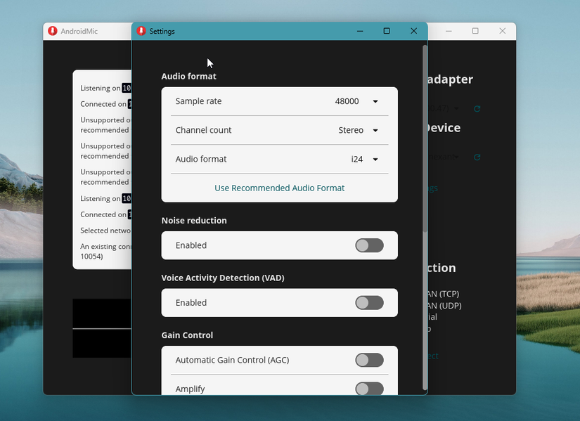 Quality of life features in AndroidMic.