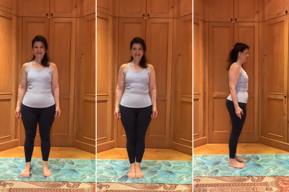 demonstration of a standing posture with varying side angles.