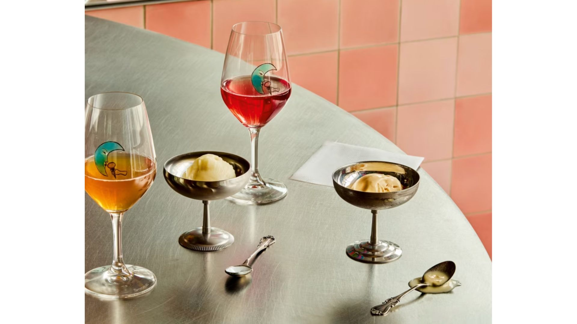 an image of some wine and ice cream from the dreamery in London