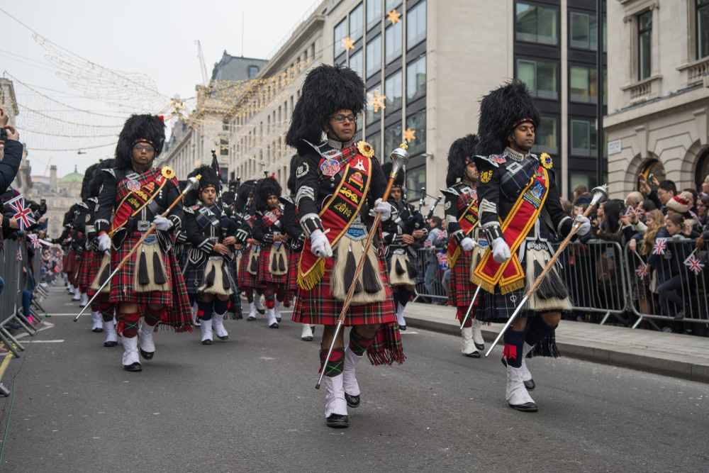 Band playing and marching in the London New Year's Day Parade