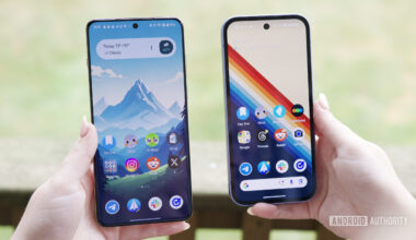 Someone holding a OnePlus 13 and Google Pixel 9a next to each other.