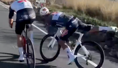 Mathieu van der Poel narrowly avoids crash in training sprint