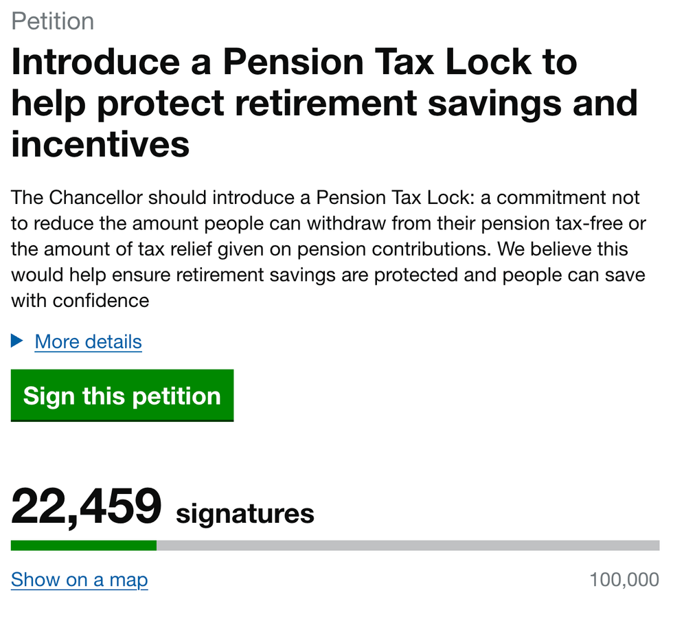 Petition to introduce a pension tax lock to help protect retirement savings and incentives