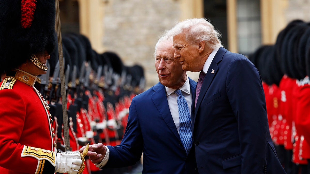 King Charles showing President Donald Trump a guard at Windsor.