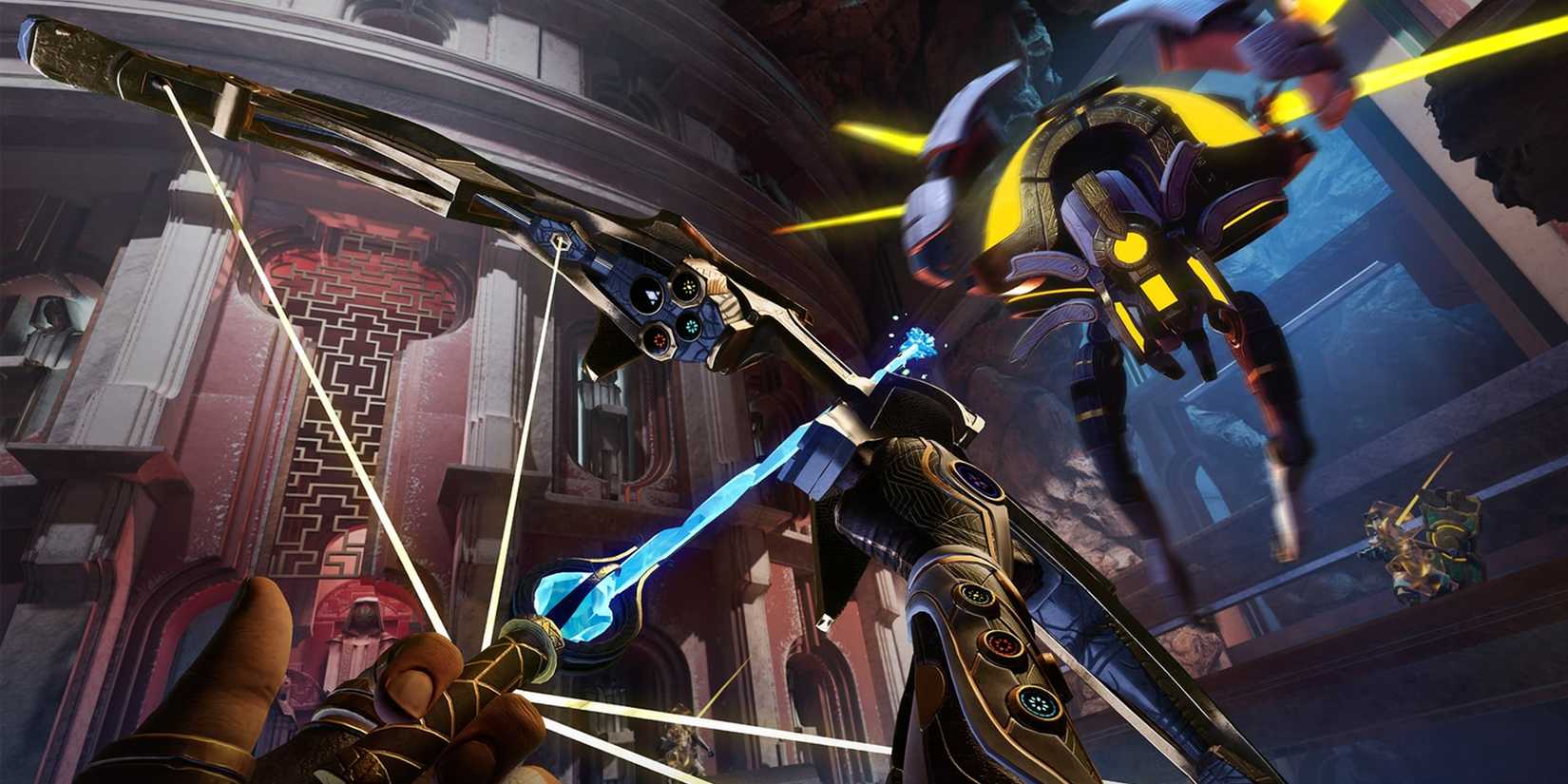 Firing a bow and arrow at an enemy in Reach