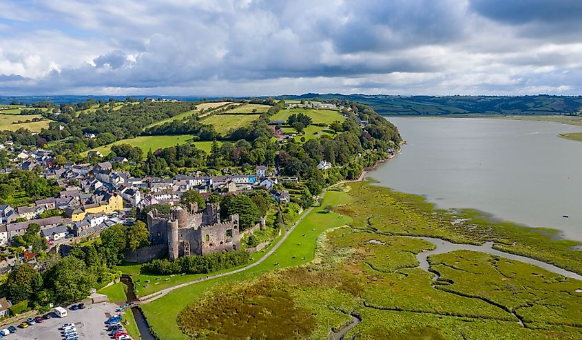 Aerial view of Laugharne in Wales.