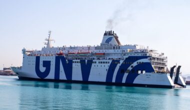 Fantastic ferry of the Grandi Navi Veloci Company entering the port of Durres,Albania , August1 ,2024
