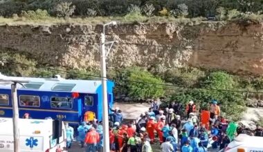 The scene of the crash on the railway to Machu Picchu. Pic: AP