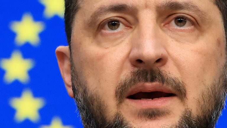 Ukrainian President Volodymyr Zelenskyy at the European Union leaders' summit in Brussels, Belgium. Pic: Reuters