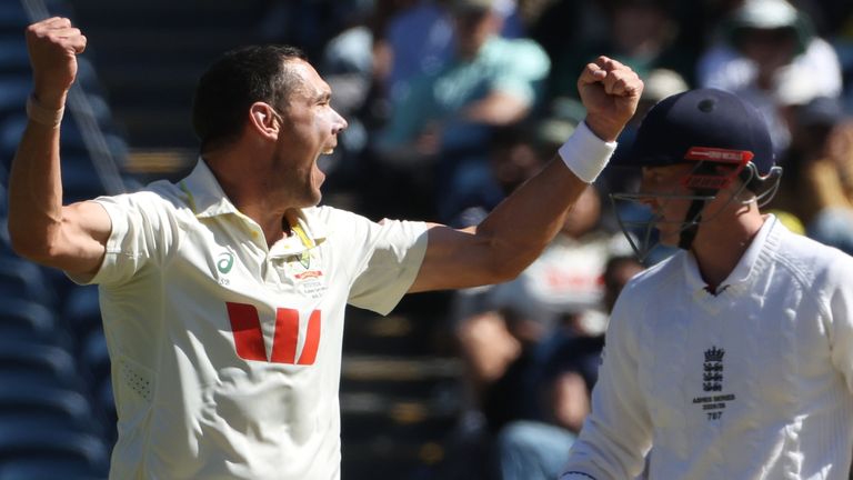 Australia's Scott Boland celebrates the wicket of Harry Brook in Melbourne (Associated Press)