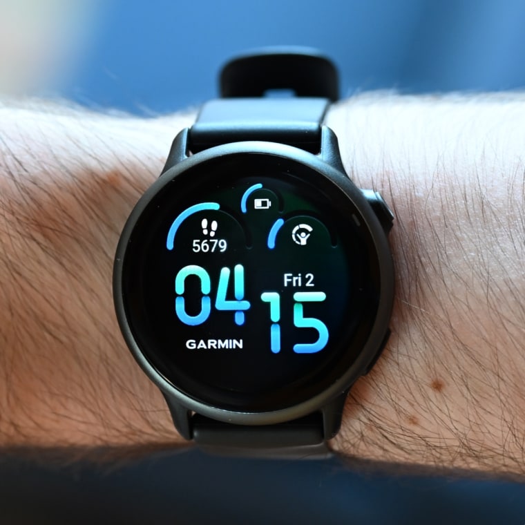A close-up of the Garmin Vivoactive 6 on the wrist of the writer.