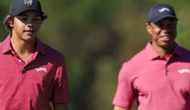 Charlie Woods with father Tiger Woods