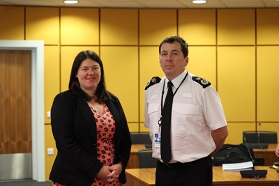 PCC Emily Spurrell and Chief Constable Rob Carden at the public Scrutiny Meeting