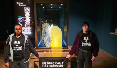 4 arrested at Tower of London after apple crumble and custard thrown