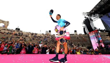 VERONA, ITALY - MAY 29: Vincenzo Nibali of Italy and Team Astana &ndash; Qazaqstan waves the crowd at the Arena di Verona at his farewell as a professional cyclist during the 105th Giro d&amp;apos;Italia 2022, Stage 21 a 17,4km individual time trial stage from Verona to Verona / ITT / #Giro / #WorldTour / on May 29, 2022 in Verona, Italy. (Photo by Michael Steele/Getty Images)