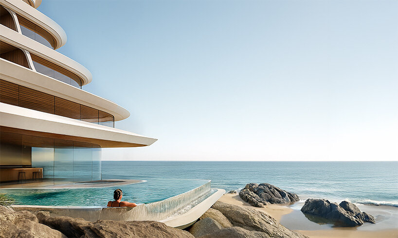 zaha hadid architects shapes stepped coastal retreat for NOT A HOTEL's vertex line in japan