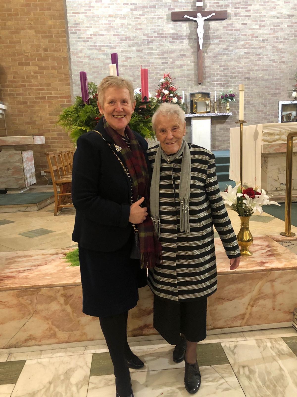 May Stevenson and her daughter Linda at a last mass congregation.