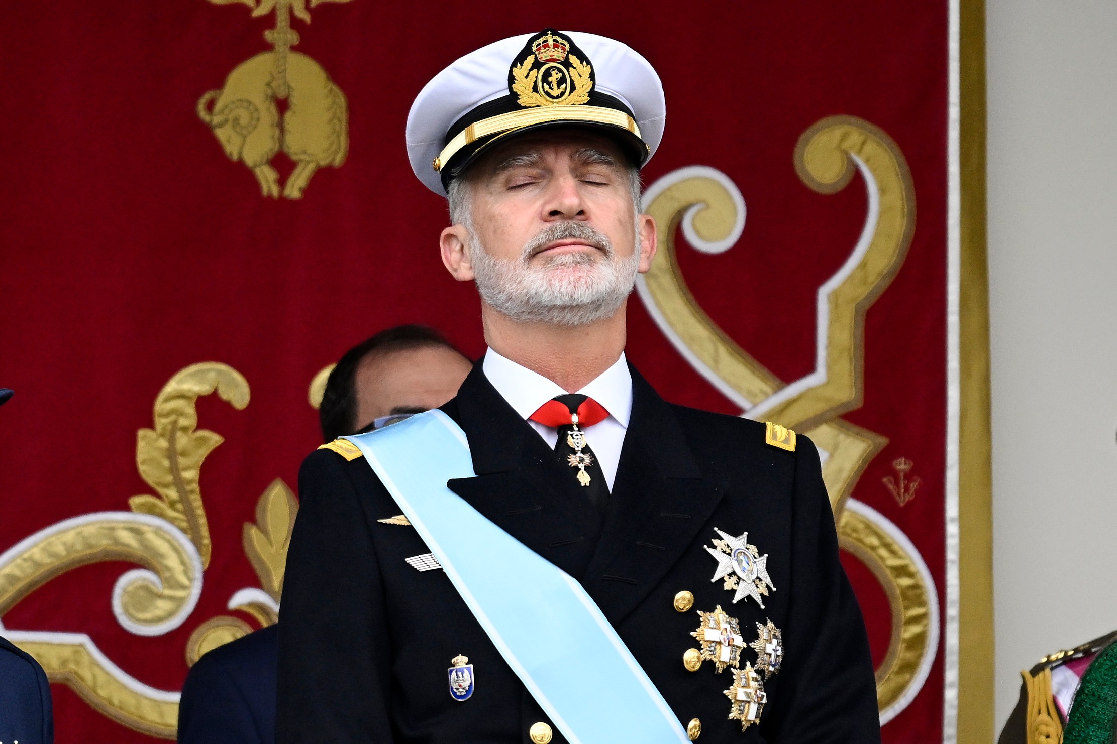 King Felipe VI, Crown Princess Leonor, and Queen Letizia of Spain attending the National Day Military Parade.