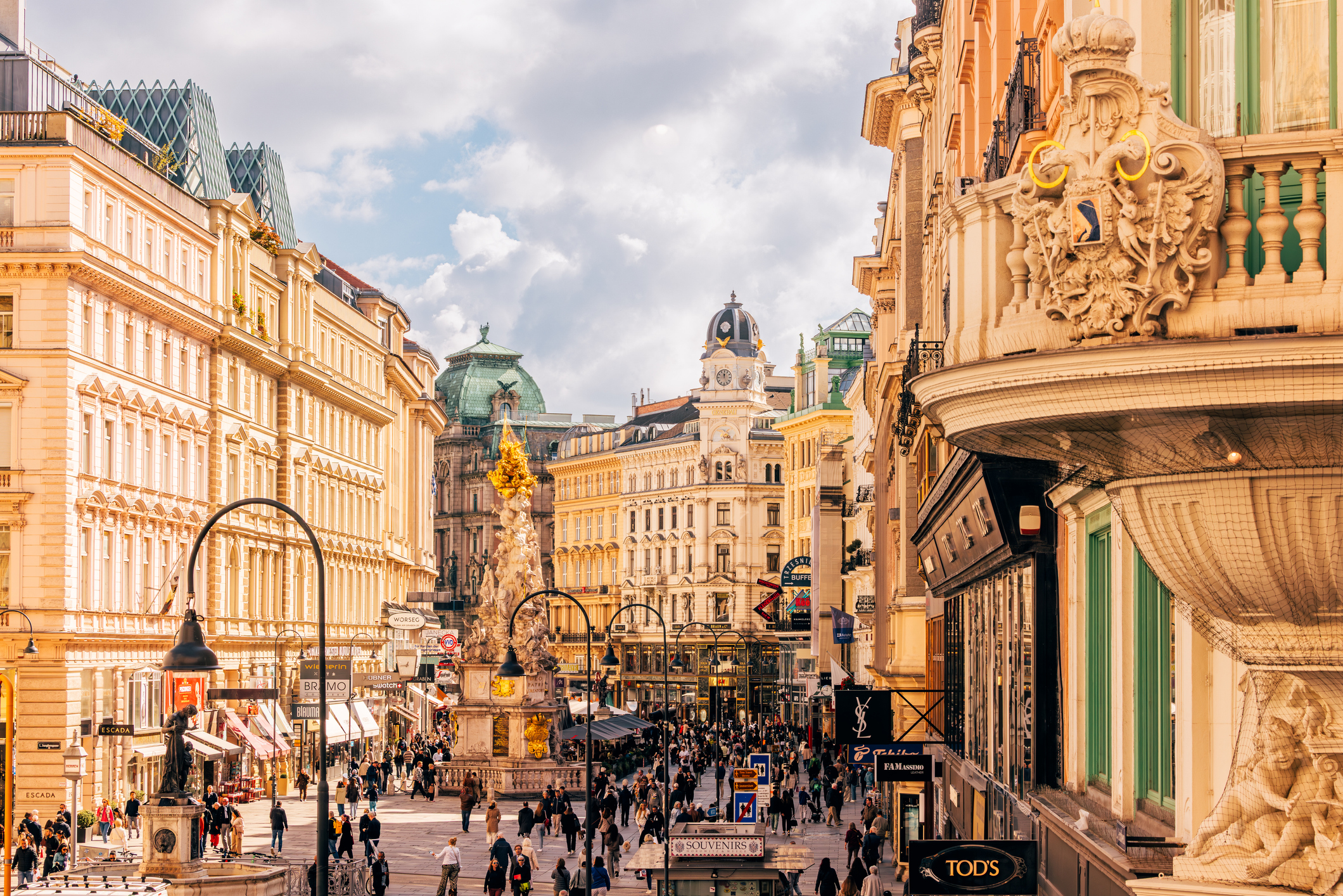 Aerial view of Graben high-end shopping street in Vienna's historic city center.
