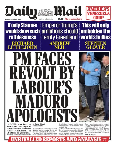 The headline on the front page of the Daily Mail reads: "PM faces revolt by Labour's Maduro apologists"